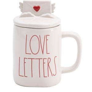 NWT Rae Dunn two piece Mug set Love Letters Mug with Red Heart Valentines Day